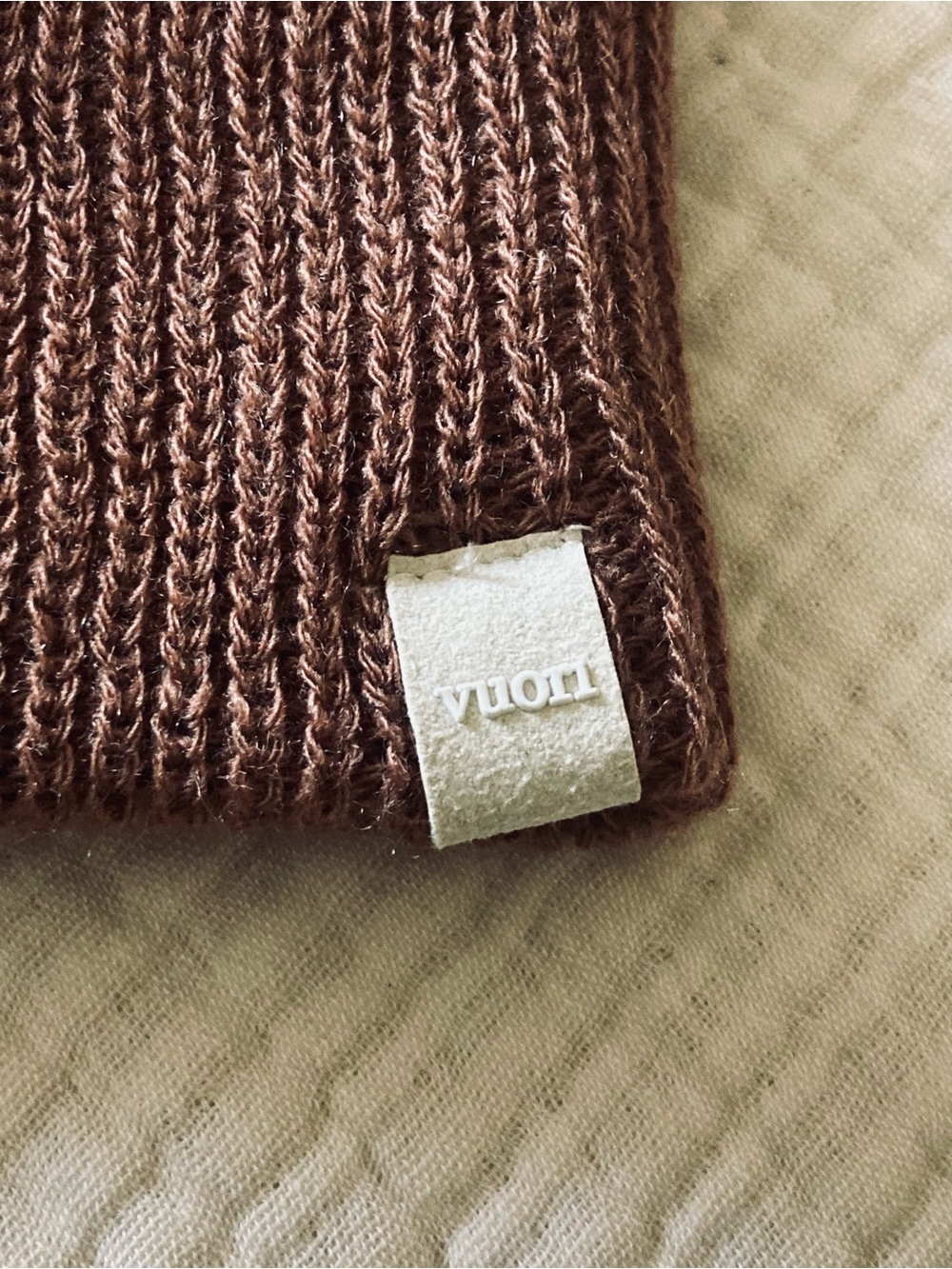 Vuori California Beanie Ribbed Knit Beanie in Chestnut (UNISEX) - Picture 3 of 5